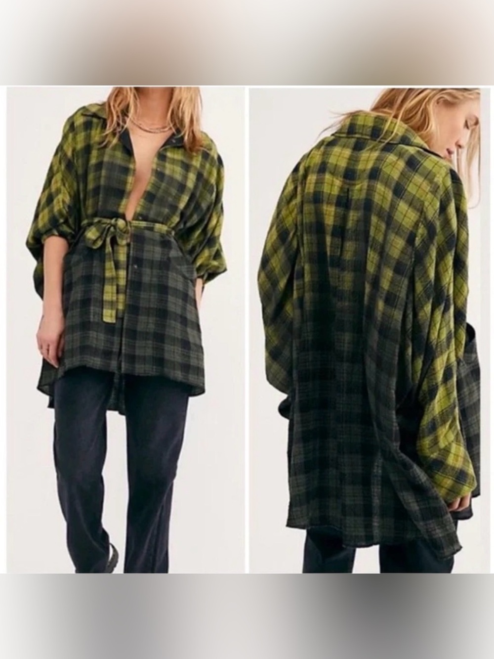 We the free- you wish over sized ombrΓ© kaftan flannel shirt jacket size xs